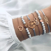 Load image into Gallery viewer, NEWBUY 6Pcs/Set Natural Beads Bracelet Boho Style Gold Heart Turtle Life Tree 8 Infinity Charm Bracelets For Women Girl
