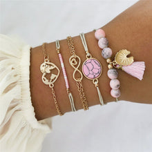 Load image into Gallery viewer, NEWBUY 6Pcs/Set Natural Beads Bracelet Boho Style Gold Heart Turtle Life Tree 8 Infinity Charm Bracelets For Women Girl